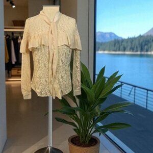 Flying Tomato Sheer Lace Long-Sleeves Ruffle Blouse